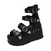 Muffin Thick Bottom Wedge High Heels Roman Fish Mouth Rivet