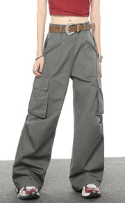 Multi Pocket Loose Casual Straight Wide Leg Pants