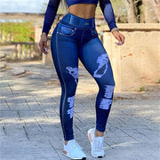 Ladies High Waist High Stretch Faux Denim Leggings