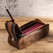 Crazy Horse Leather Portable Double Zipper Large Capacity