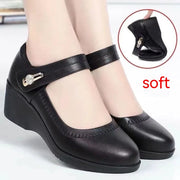 Soft Bottom Leather Shoes Non-slip Wedge Middle-aged And Elderly Pumps
