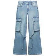 Women's Fashion Loose Strap Accessories Mid Waist Cargo Jeans