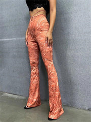 Printed High Waist High Elastic Sports And Fitness Running Casual Loose Flared Pants